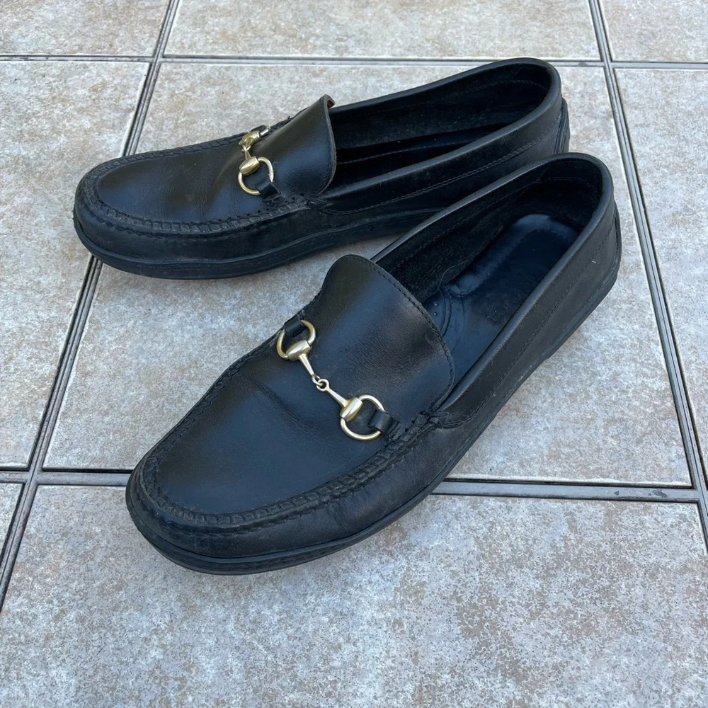 Gucci Black Leather Italian Loafers